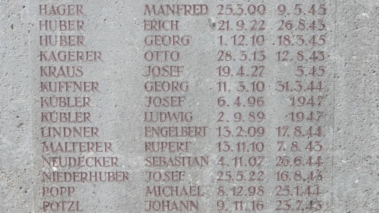 Am Kriegerdenkmal in Forstenried wird an die Brüder Kübler als „Vermisste” erinnert. Das ist falsch. Beide wurden 1947 als Kriegsverbrecher zum Tod verurteilt und hingerichtet. Die Inschrift soll jetzt, ein Menschenleben später, „geprüft” werden. (Foto: job)