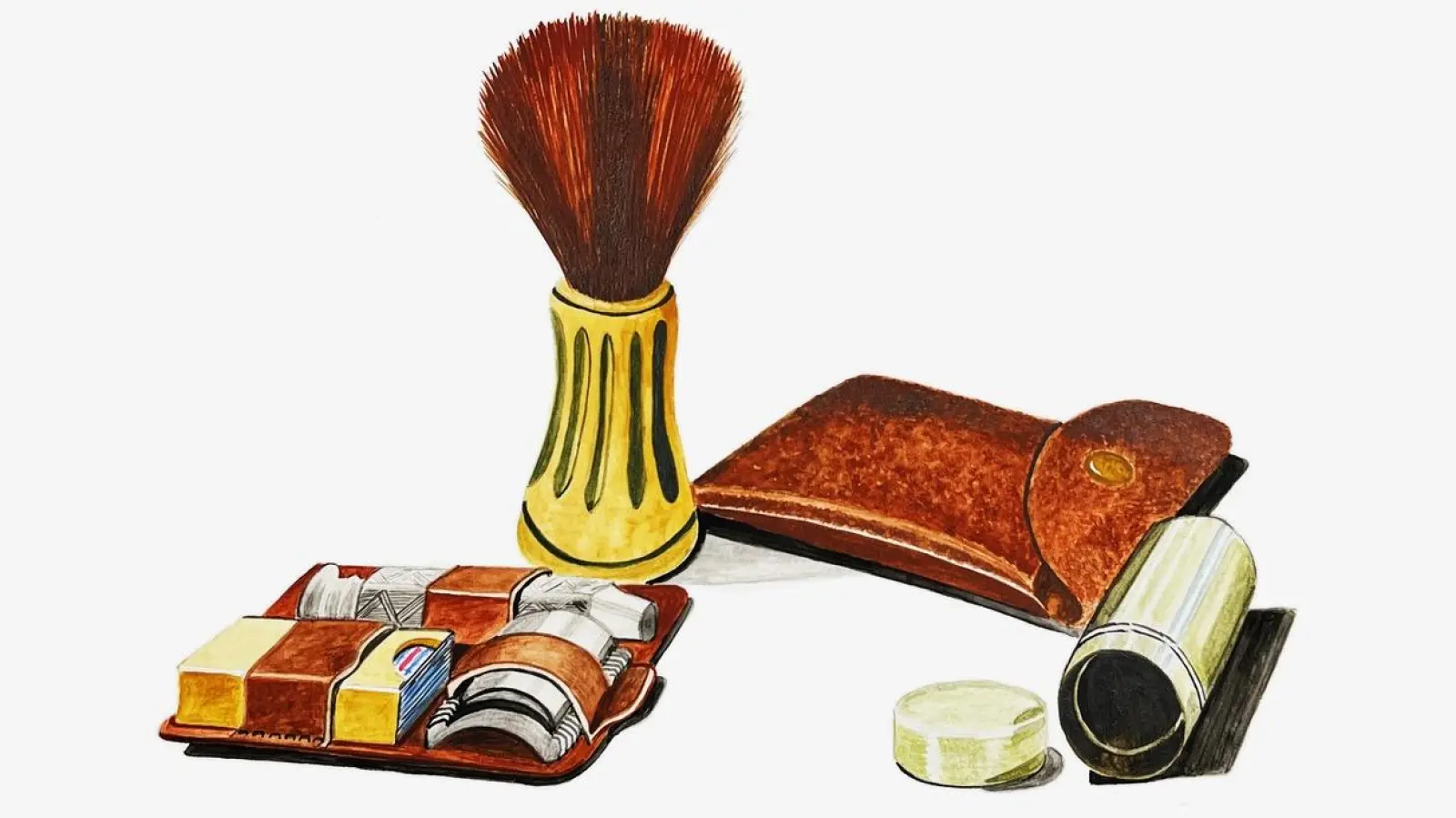 Brigitte Gajewski zeigt fotorealistische Zeichnungen, die scheinbar Nebensächliches in den Fokus rücken – etwa ein altes Rasierset als Hauptmotiv. (Bild: Brigitte Gajewski)