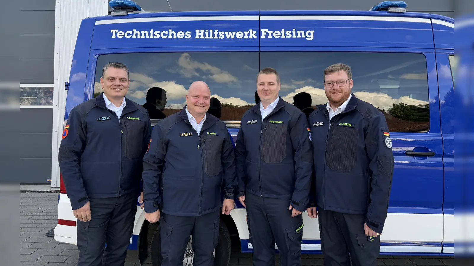 Die Ortsverbandsführung (von links): Marco Eisenmann (Zugführer), Michael Wüst (Ortsbeauftragter), Jonas Podlinski (stv. Ortsbeauftragter), Mathias Bortel (Beauftragte Person Zivilschutz). (Foto: THW)