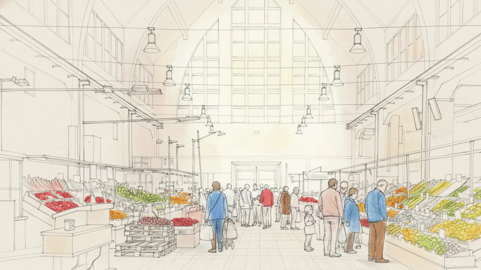 Die SPD-Stadtratsfraktion hat vorgeschlagen, nur Halle 1 für Handel und Gastronomie zu nutzen. (Grafik: SPD-Stadtratsfraktion )