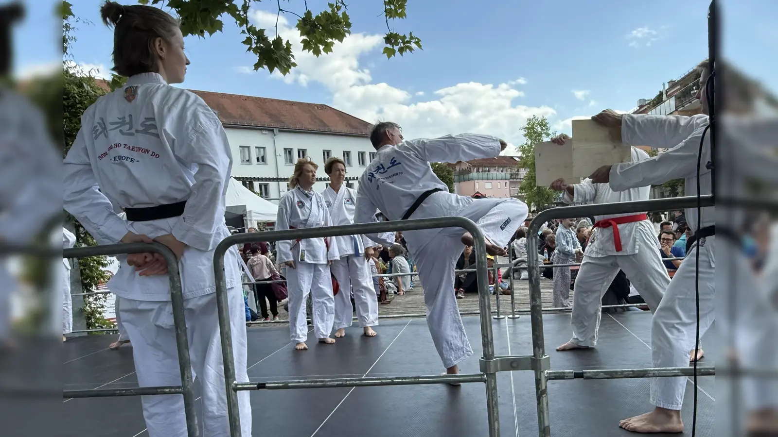 Mit einem Fußtritt werden zwei Holzbrettchen durchgeschlagen.  (Foto: pst)