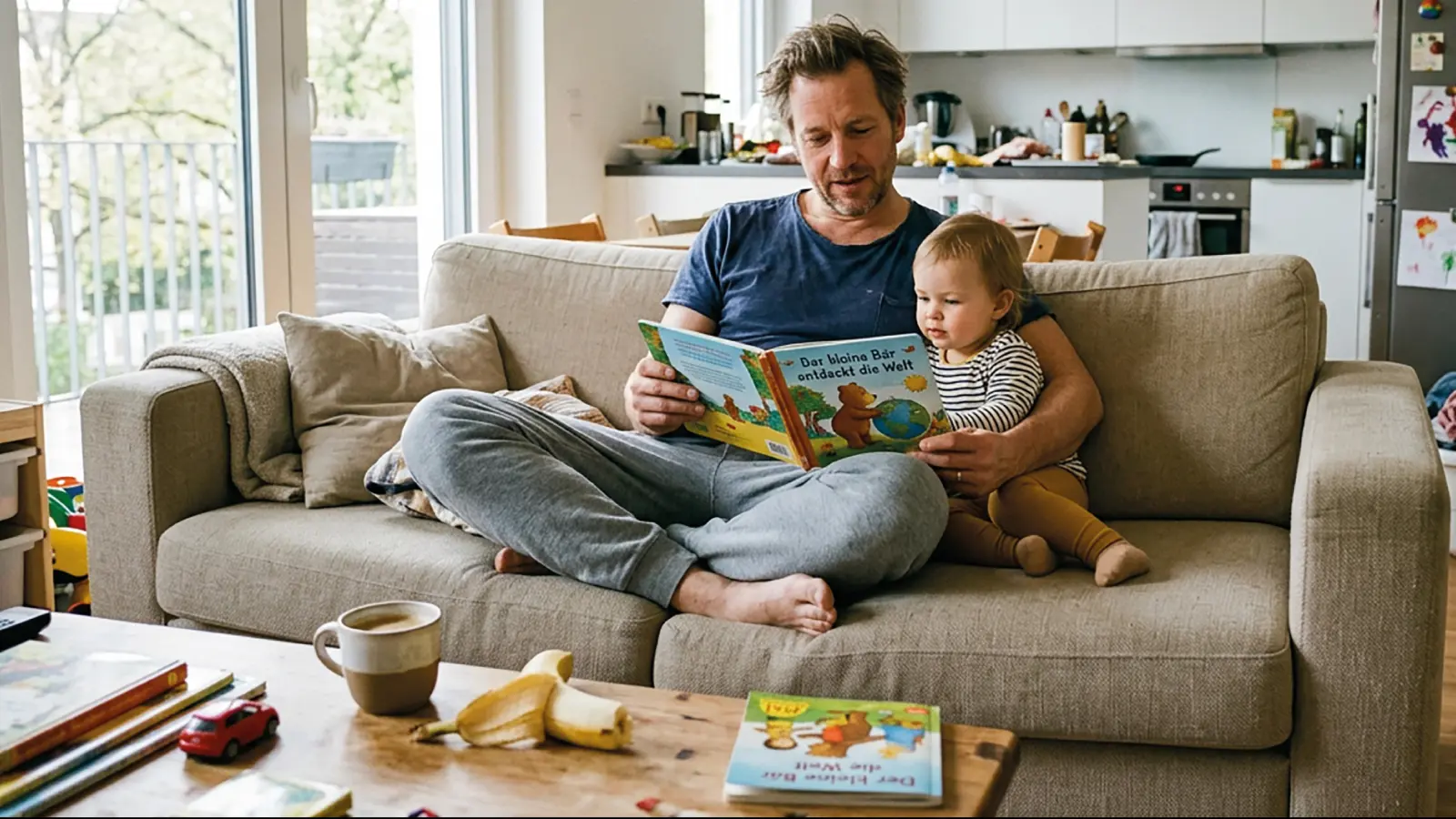 Männer, die länger als die zwei Partnermonate Elternzeit nehmen, verändern das, was in einem Unternehmen als Norm gilt. So verliert Care-Arbeit ihren Status als „Frauensache”.<br>  (Foto: Randstad, KI)